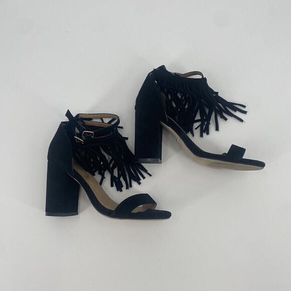 RAYE Revolve Loni Heel in Black Fringe Ankle Strap Suede Size 5 - Picture 9 of 14